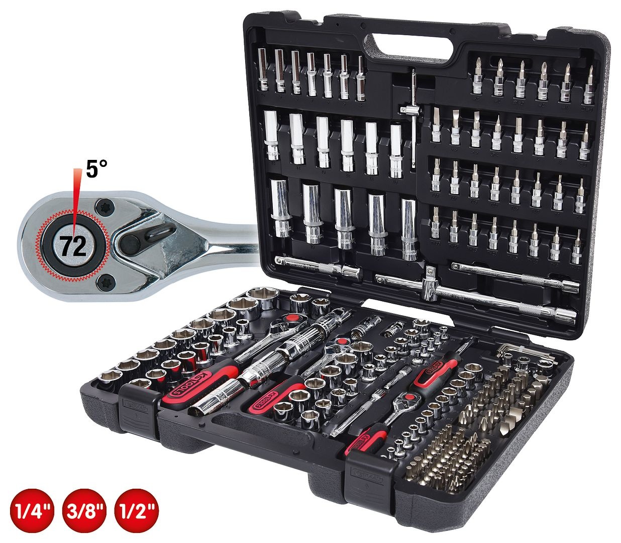 KS Tools 1/4" + 3/8" + 1/2" CHROMEplus Dopsleutelset - 195 - delig - 918.0795, foto 2 van 2