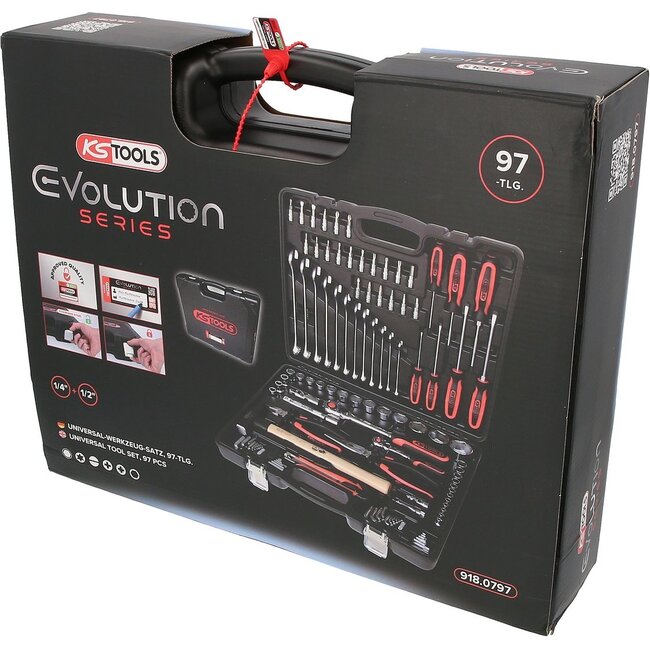 KS Tools Coffret de douilles et cliquets 1/4" + 1/2" CHROMEplus ®, 97 pcs – 918.0797"