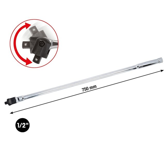 KS Tools 1/2" CHROMEplus Flexible head drive handle, 750mm - 918.1293