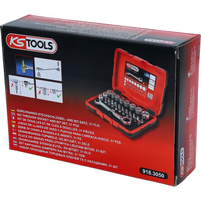 KS Tools 1/4" + 11 mm Go through socket and bit set, 31 pcs - 918.3050