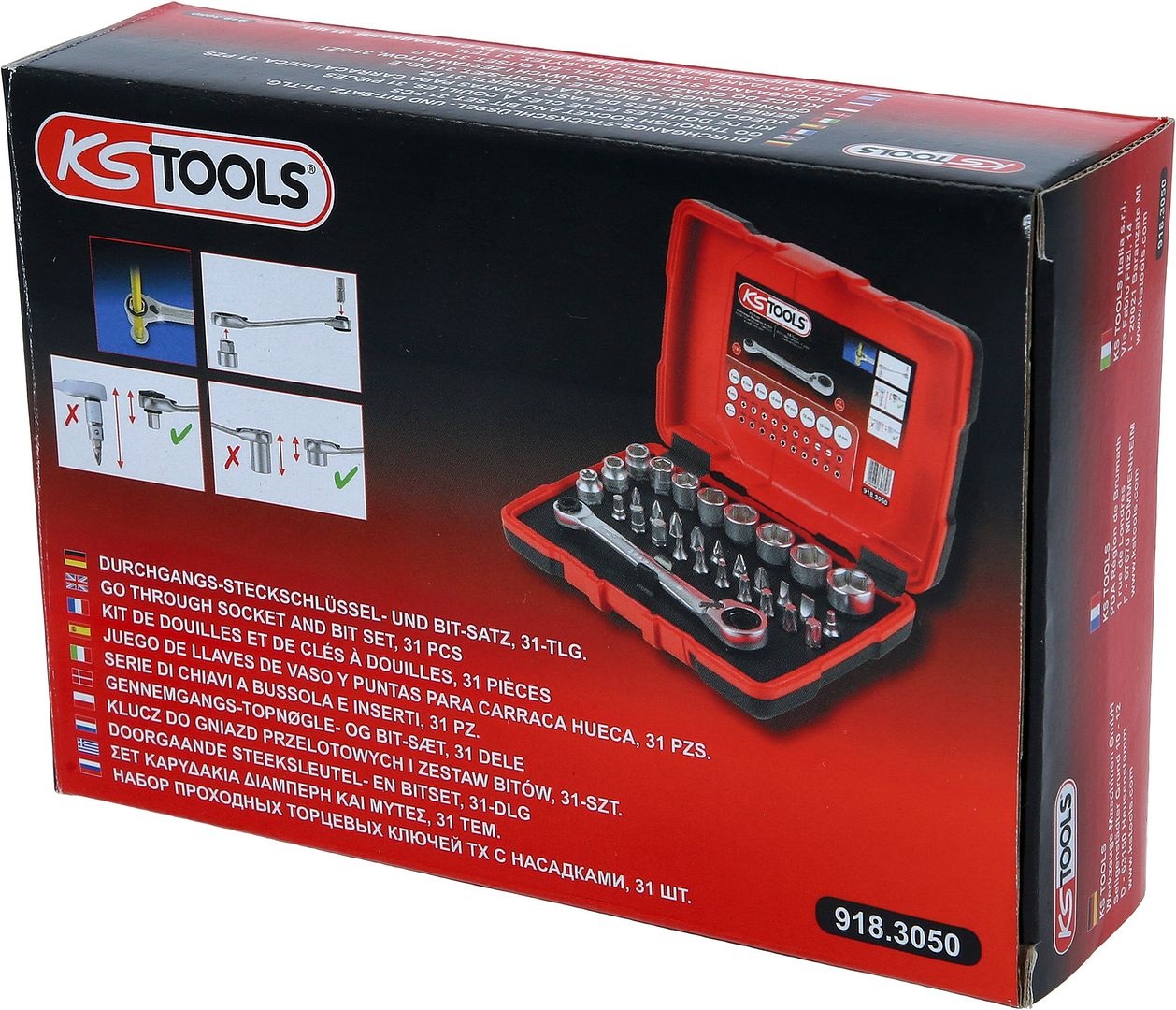 KS Tools 1/4" + 11 mm Doorgaande dopsleutel- en bitset - 31 - delig - 918.3050, foto 4 van 6