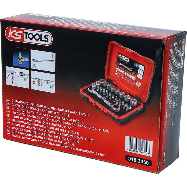 KS Tools 1/4" + 11 mm Doorgaande dopsleutel- en bitset - 31 - delig - 918.3050