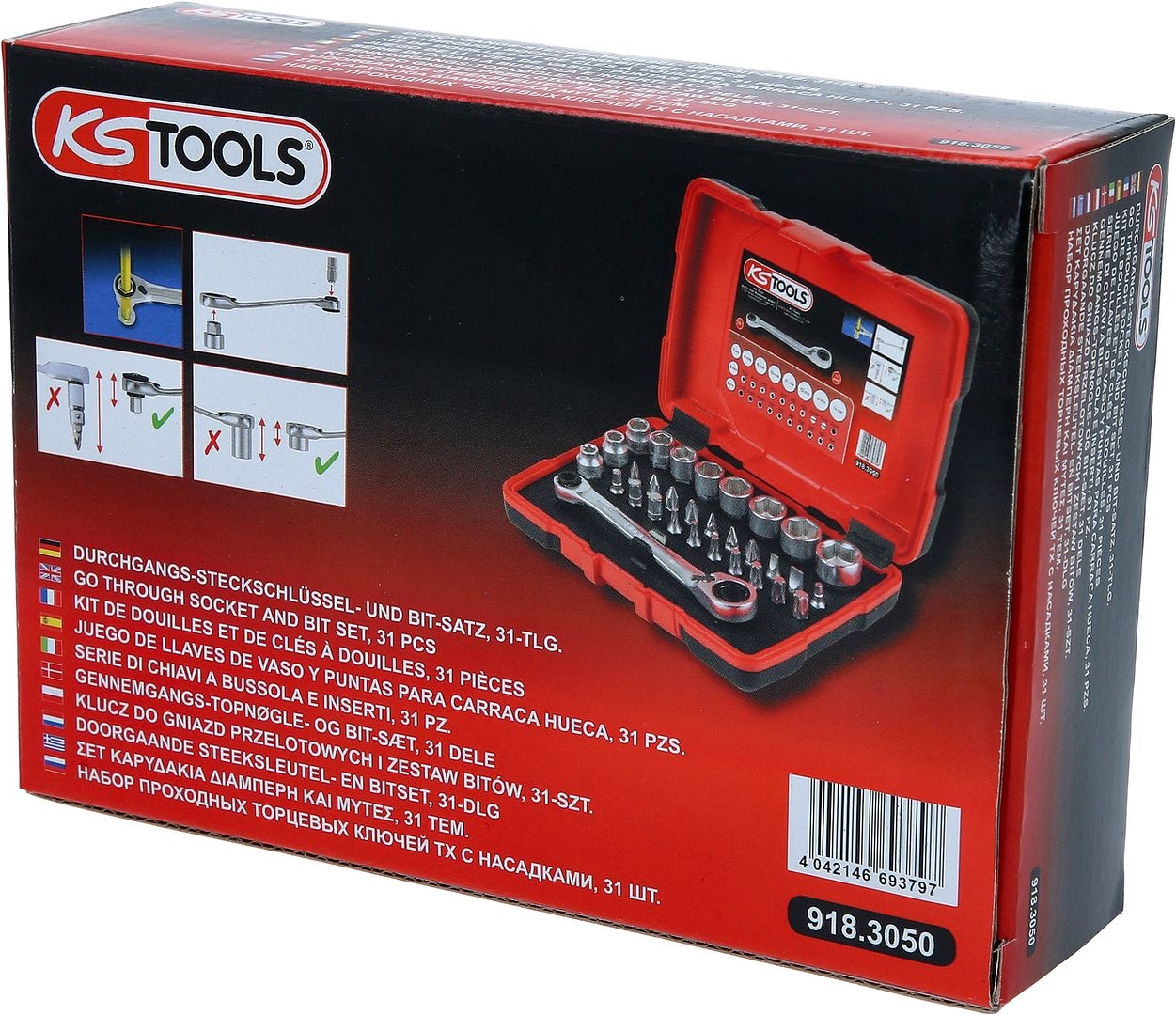 KS Tools 1/4" + 11 mm Doorgaande dopsleutel- en bitset - 31 - delig - 918.3050, foto 5 van 6