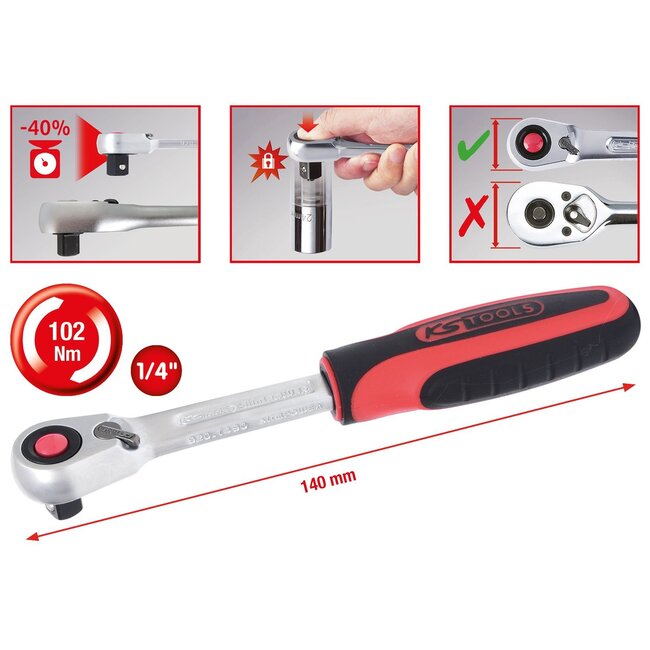 KS Tools 1/4" SlimPOWER Reversible ratchet, 72 teeth - 920.1490