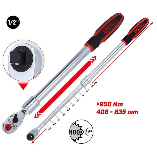 KS Tools 1/2" Monster Teleskop-Umschaltknarre, 100 Zahn - 935.1285