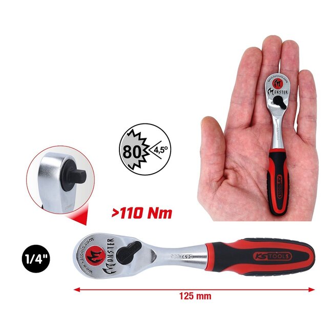 KS Tools Reversible ratchet, 1/4" Monster, 80 teeth - 935.1490