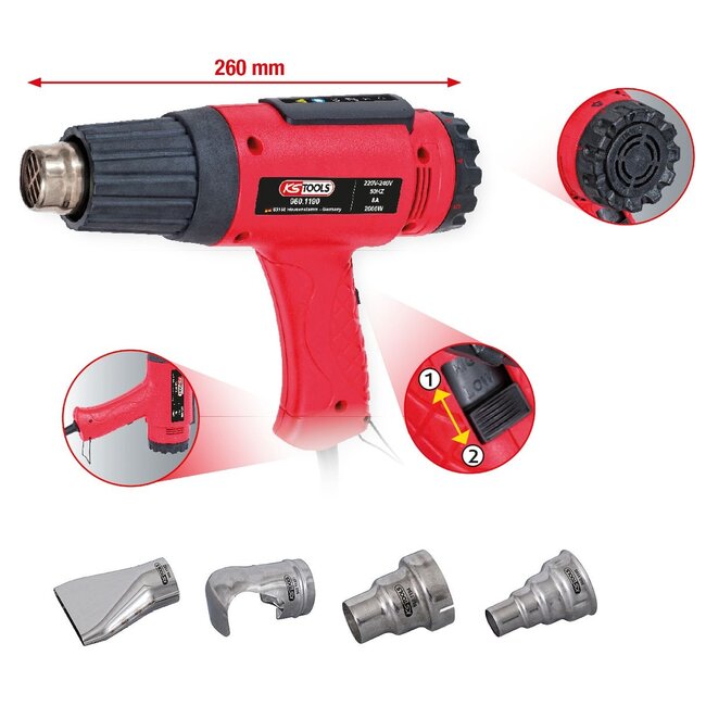 KS Tools Heat air blow gun set with 4 attachments - 960.1190