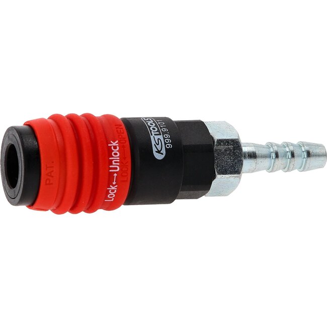 KS Tools 3-in-1 universele persluchtveiligheidskoppeling - 9 mm met slangtule - 999.9101