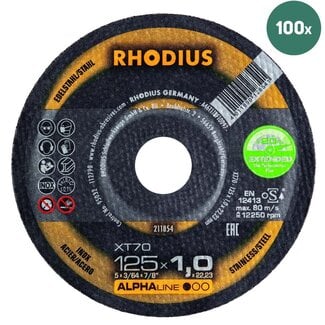 RHODIUS Doorslijpschijf Alpha XT70 125x1.0mm - 100 stuks