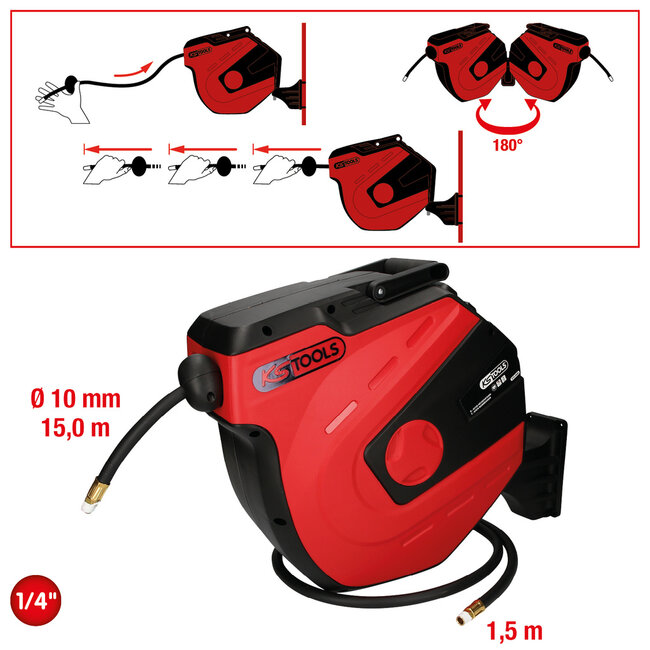 KS Tools Automatic air hose reel, Ø 10 mm x 15 m - 515.3440