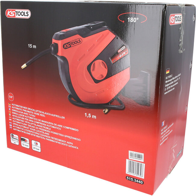 KS Tools Automatischer Schlauchaufroller für Druckluftschlauch, Ø 10 mm x 15 m