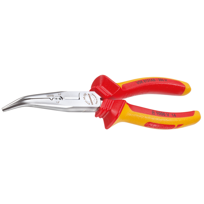 Gedore VDE multi-purpose pliers angled 200 mm, cable cutter, stripper 1.5/2.5 mm², crimping profile, 1000 V IEC 60900 - VDE 8131 AB-200 H