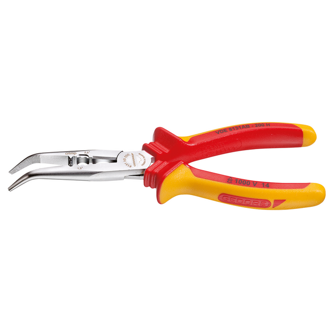 Gedore VDE multi-purpose pliers angled 200 mm, cable cutter, stripper 1.5/2.5 mm², crimping profile, 1000 V IEC 60900 - VDE 8131 AB-200 H