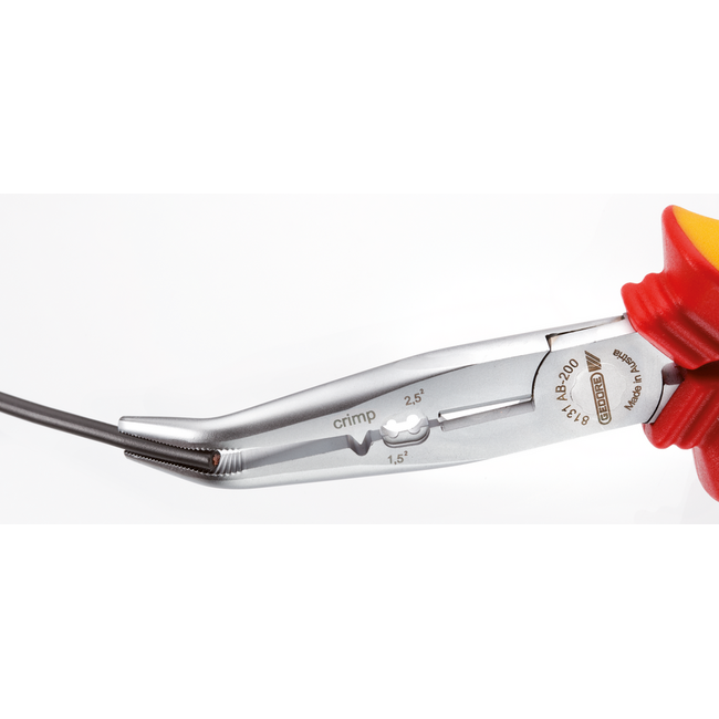 Gedore VDE multi-purpose pliers angled 200 mm, cable cutter, stripper 1.5/2.5 mm², crimping profile, 1000 V IEC 60900 - VDE 8131 AB-200 H