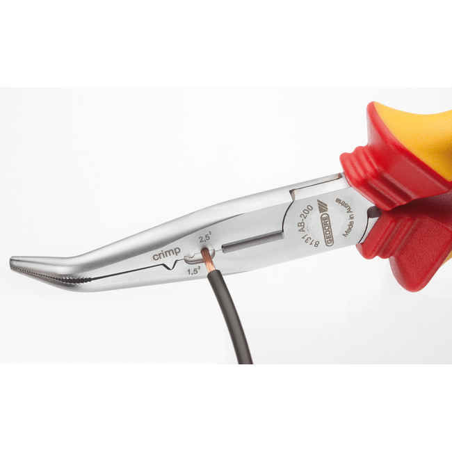 Gedore VDE multi-purpose pliers angled 200 mm, cable cutter, stripper 1.5/2.5 mm², crimping profile, 1000 V IEC 60900 - VDE 8131 AB-200 H