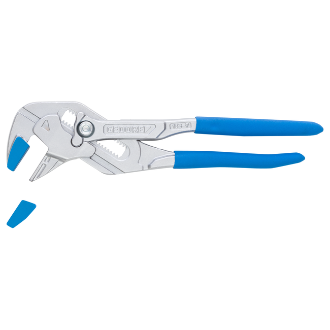 Gedore Plier wrench 10" / 250 mm, smooth parallel jaws, 52 mm capacity, DIN ISO 5743, chrome-plated, dipped handles - 183 10 TC