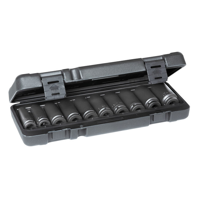 Gedore Deep impact socket set 1/2" 10-piece 6-point 10-27 mm, phosphated, in plastic case, DIN 3121 - K 19 L-010