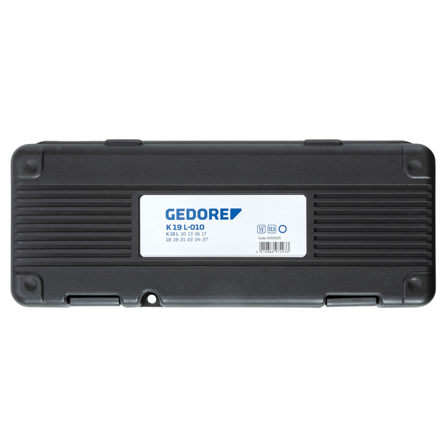 Gedore Deep impact socket set 1/2" 10-piece 6-point 10-27 mm, phosphated, in plastic case, DIN 3121 - K 19 L-010