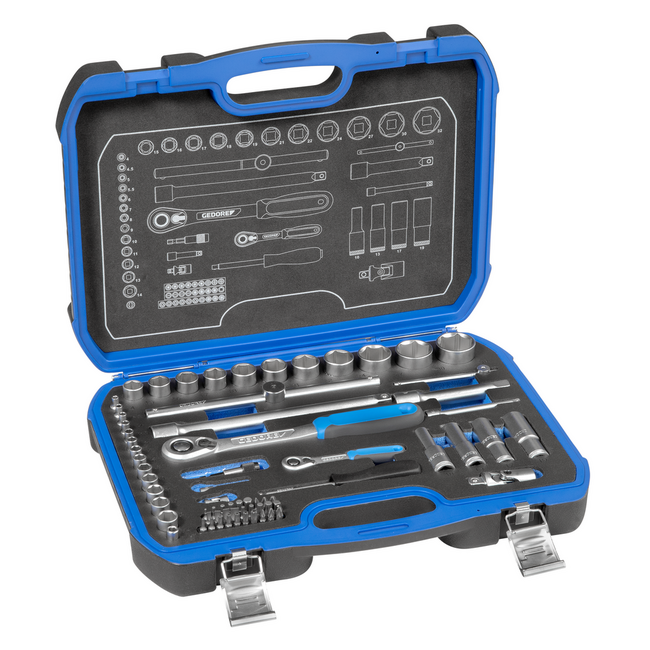 Gedore Dopsleutelset 1/4" + 1/2" 69-delig zeskant 4-32 mm, 2 ratels, bits PH/PZ/TX/XZN, Check-Tool-koffer - 19 BMC 20