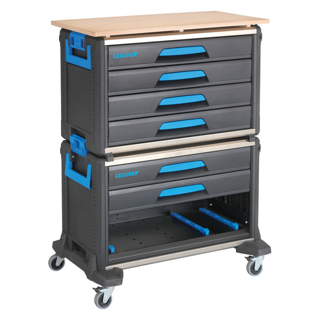 Gedore Werkzeug-Mobil WorkMo B3, modular, 6 Schubladen für ES/CT-Module, Fach für L-BOXX 136, Holzarbeitsplatte - 1110 WMW-3