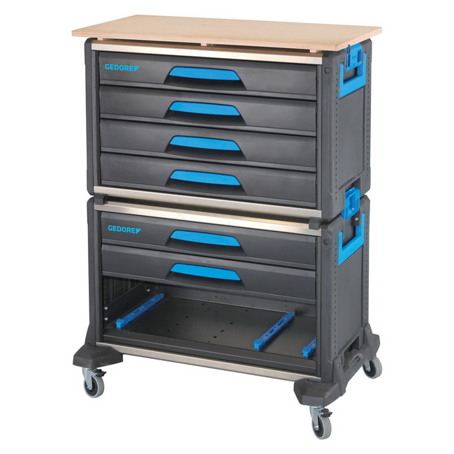 Gedore Werkzeug-Mobil WorkMo B3, modular, 6 Schubladen für ES/CT-Module, Fach für L-BOXX 136, Holzarbeitsplatte - 1110 WMW-3