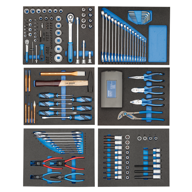 Gedore Tool assortment 190-piece in Check-Tool modules, sockets, wrenches, pliers and 1/2" bit sockets - TS-190