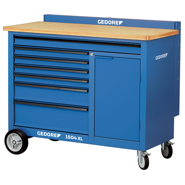 Gedore Verrijdbare werkbank XL 1,25 m met 7 laden incl. XL-lade, beukenmultiplex blad 30 mm, 1000 kg - 1504 XL 1411