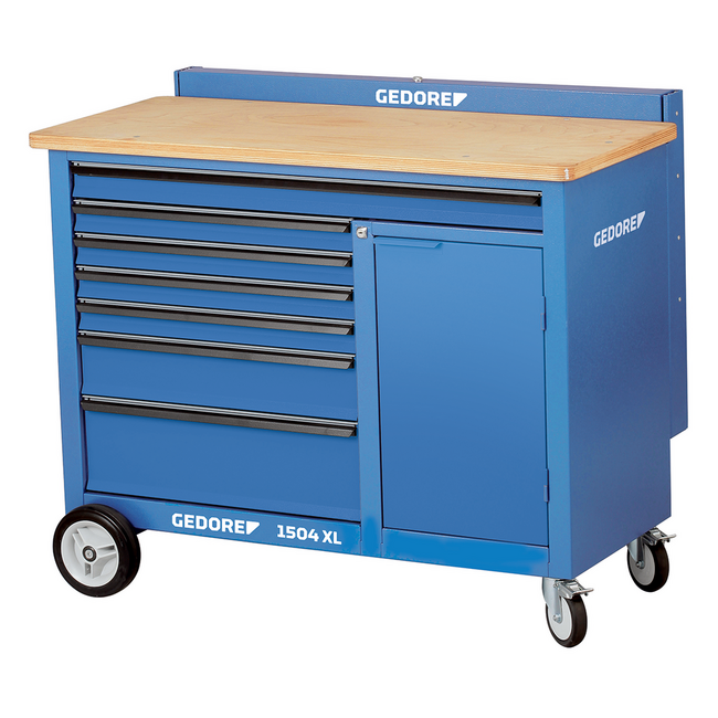 Gedore Verrijdbare werkbank XL 1,25 m met 7 laden incl. XL-lade, beukenmultiplex blad 30 mm, 1000 kg - 1504 XL 1411