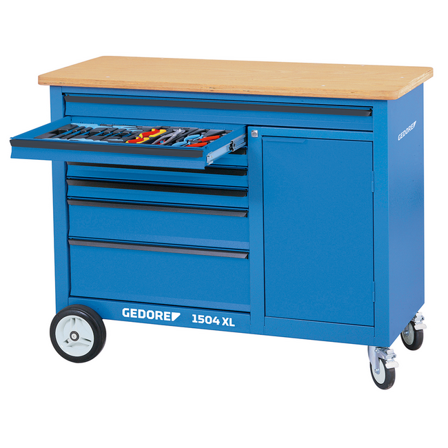 Gedore Verrijdbare werkbank XL 1,25 m met 7 laden incl. XL-lade, beukenmultiplex blad 30 mm, 1000 kg - 1504 XL 1411