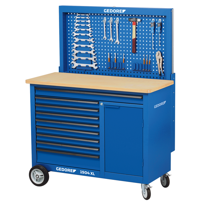 Gedore Verrijdbare werkbank XL 1,25 m met 9 laden incl. XL-lade, beukenmultiplex blad 30 mm, 1000 kg - 1504 XL 1710
