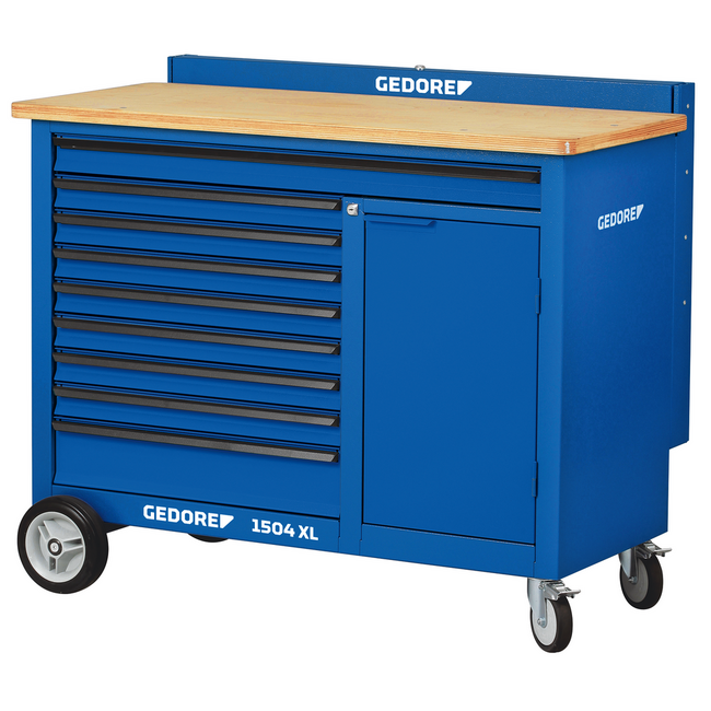 Gedore Verrijdbare werkbank XL 1,25 m met 9 laden incl. XL-lade, beukenmultiplex blad 30 mm, 1000 kg - 1504 XL 1710