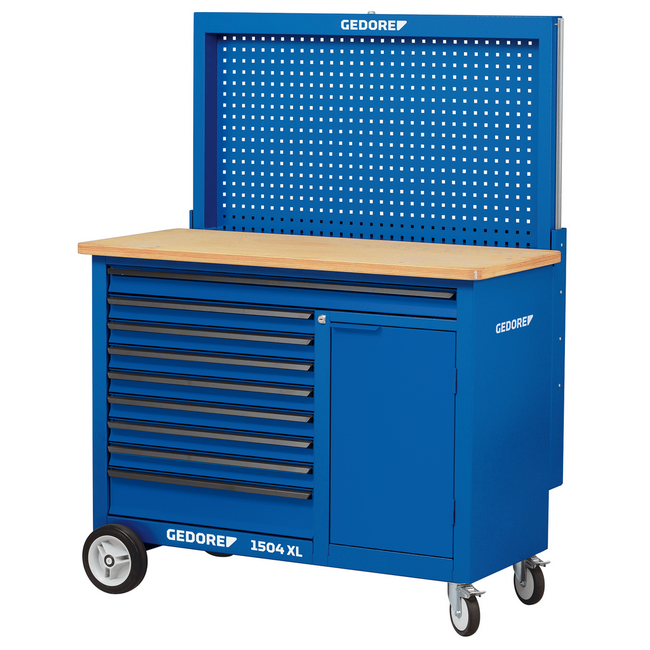 Gedore Rolling workbench XL 1.25 m with 9 drawers incl. XL drawer, 30 mm beech plywood top, 1000 kg capacity - 1504 XL 1710