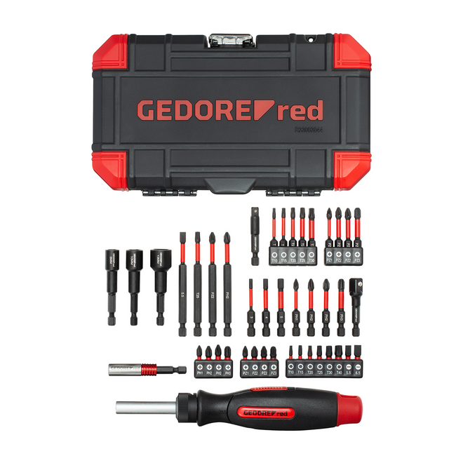 Gedore RED Torsiebitset 1/4" 43-delig, PH, PZ, SL, TX, zeskant 25/50/90 mm, magnetische ratelschroevendraaier, koffer - R33003043
