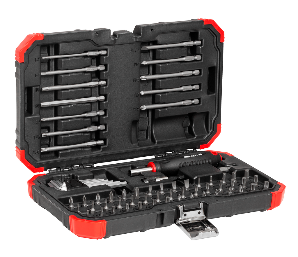 Gedore RED Bitset 1/4" 67-delig, magnetische bitschroevendraaier, bits PH, PZ, SL, TX, TX met boring, inbussleutels - R33003067, foto 4 van 5