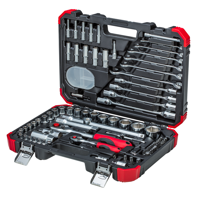 Gedore RED Steckschlüssel-Satz 1/4" + 1/2" 92-teilig, 2K-Umschaltknarren, Nüsse SW 4-32 mm, Bits, Ringmaulschlüssel - R46003092