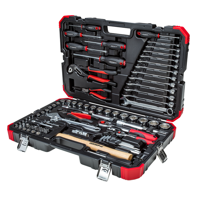 Gedore RED Dopsleutelset 1/4" + 1/2" 100-delig, doppen SW 4-32 mm, ringsteeksleutels, schroevendraaiers, 3 tangen, hamer - R46003100