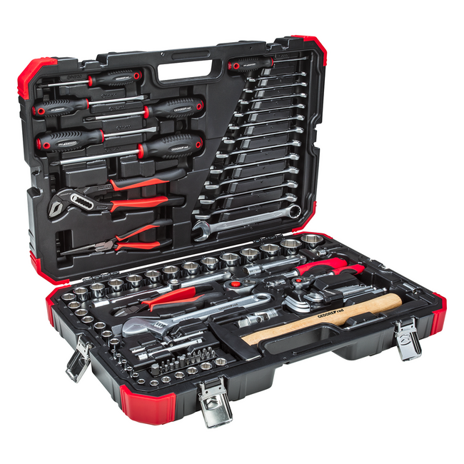 Gedore RED Dopsleutelset 1/4" + 1/2" 100-delig, doppen SW 4-32 mm, ringsteeksleutels, schroevendraaiers, 3 tangen, hamer - R46003100