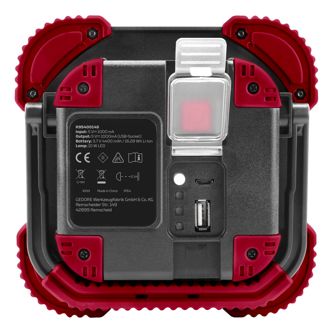 Gedore RED LED-straler oplaadbaar, powerbankfunctie, standvoet 180° draaibaar, IP64, Li-ion 4400 mAh, brandduur 6 uur - R95400145