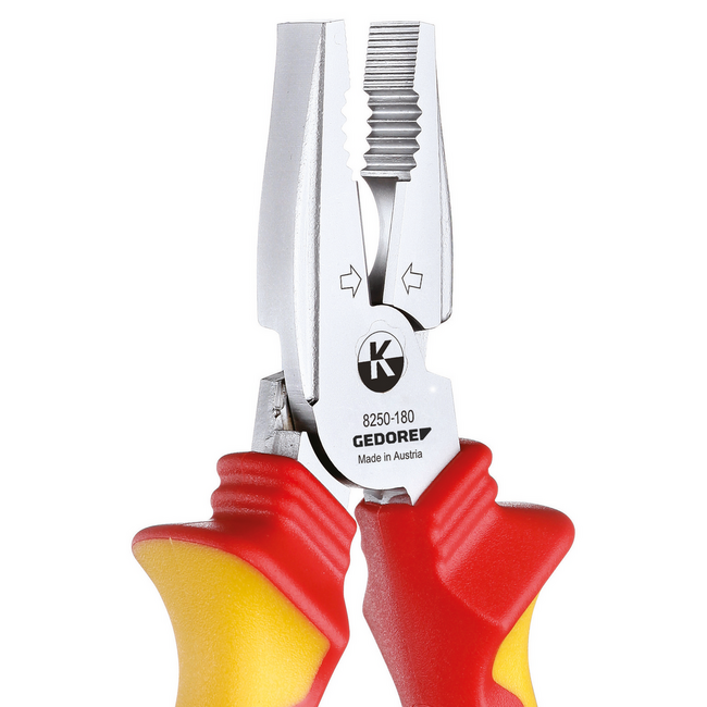 Gedore VDE heavy-duty combination pliers 1000 V 180 mm, 2C insulation, 62-64 HRC edges, cuts piano wire up to 2 mm - VDE 8250-180 H