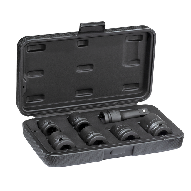 Gedore Krachtdoppenset 1/2" 7-delig, zeskant SW 10-24 mm, verlengstuk 75 mm, gefosfateerd, in kunststof cassette - K 19-007