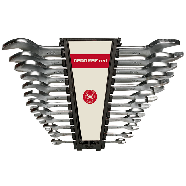 Gedore RED Steeksleutelset SW 6-32 mm 12-delig, bekstand 15°, chroom-vanadium, mat verchroomd, DIN 3110, in houder - R05105012