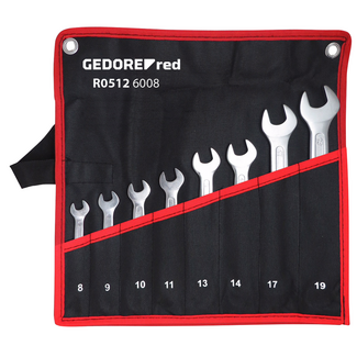 Gedore RED Open-end wrench set, short, 6-22 mm 8-piece, tool roll