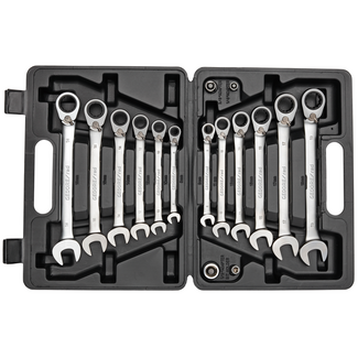 Gedore RED Ratcheting combination wrench set 8-19 mm 16-piece, adapters
