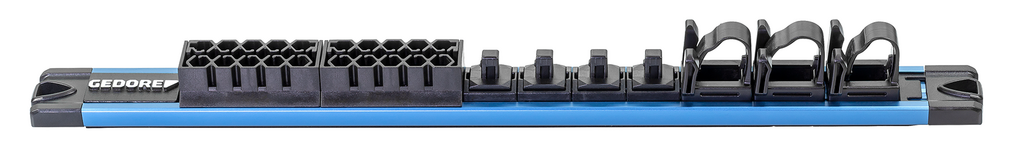 Gedore Bit- en dopsleutelrail 1/4" magnetisch, 20 bits + 4 doppen, leeg, Flip-Lock, 3 houders, 340 mm - SL 6620