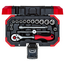 Gedore RED Socket set 1/4" 4-13 mm 16-piece with 72-tooth reversible 2C ratchet, extension, sliding T-bar, case - R49003016