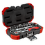 Gedore RED Socket set 1/4" 4-13 mm 16-piece with 72-tooth reversible 2C ratchet, extension, sliding T-bar, case - R49003016