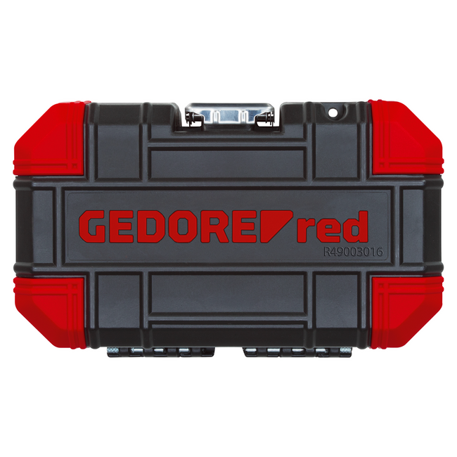 Gedore RED Socket set 1/4" 4-13 mm 16-piece with 72-tooth reversible 2C ratchet, extension, sliding T-bar, case - R49003016
