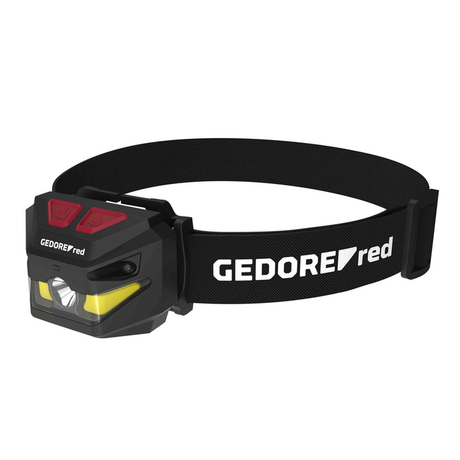 Gedore RED Stirnlampe LED + COB 260 lm, über USB-C aufladbar, 4 Leuchtstufen, 45° neigbar, IP54, IK07 - R95500058