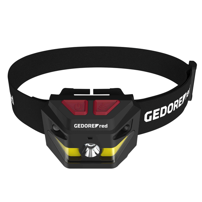 Gedore RED Stirnlampe LED + COB 260 lm, über USB-C aufladbar, 4 Leuchtstufen, 45° neigbar, IP54, IK07 - R95500058