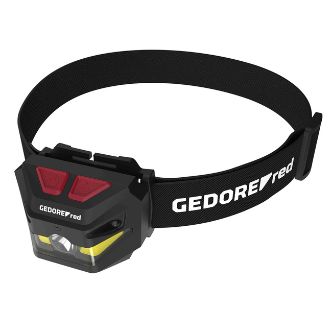Gedore RED Stirnlampe LED + COB 260 lm, über USB-C aufladbar, 4 Leuchtstufen, 45° neigbar, IP54, IK07 - R95500058